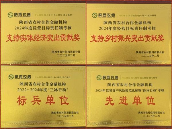 2024年度镇安农商银行受到省联社多项表彰奖励